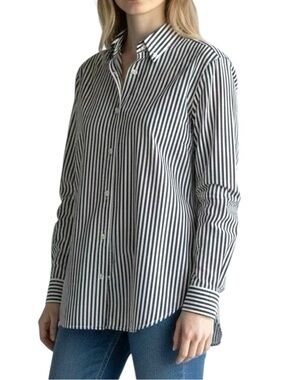 Everlane Brown Stripe Button Down Shirt M Lightweight Cotton Relaxed Drapey